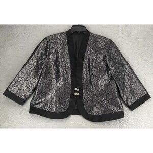 Formal Cropped Jacket Approx Size L Rhinestone Embellished 3/4 Sleeve Gray Black